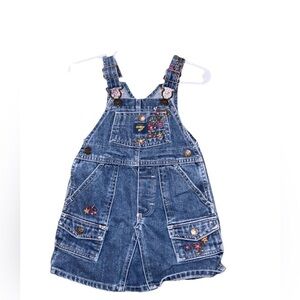 OshKosh B’gosh Toddler Denim Overall Dress Embroidered Flowers – Size 1T